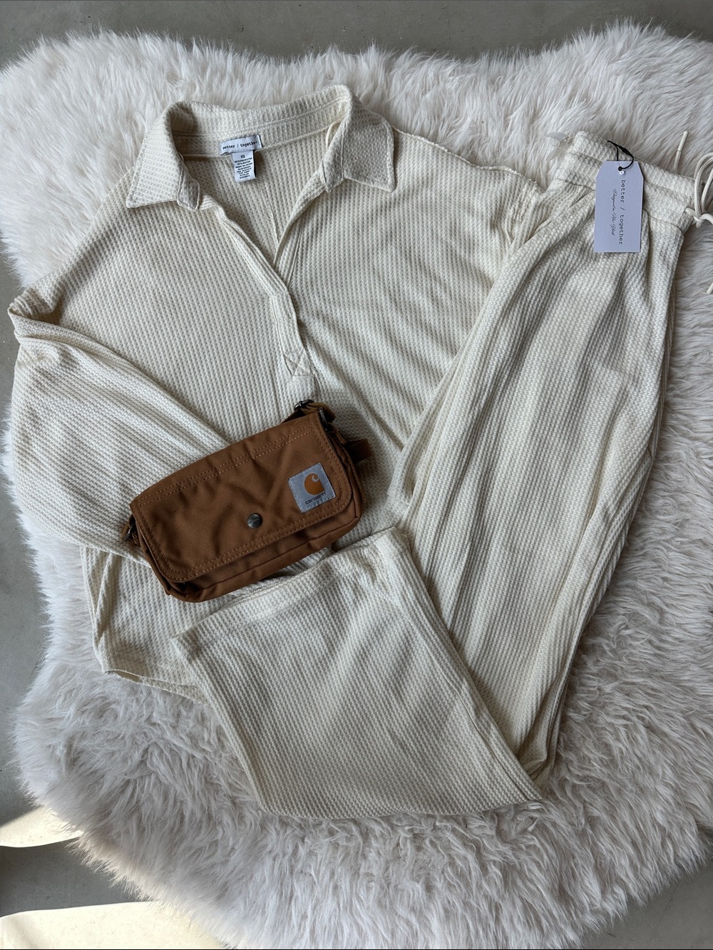 NWT Cream Waffle Knit Loungewear Set